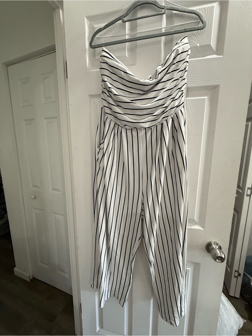 Heart & Hips White Strapless Pinstripe Jumpsuit